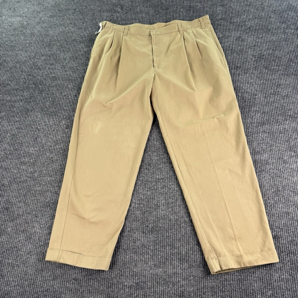 Vintage Woolworths Chinos Men 42x31 Camel Pleated Cotton Pants NOS Relaxed